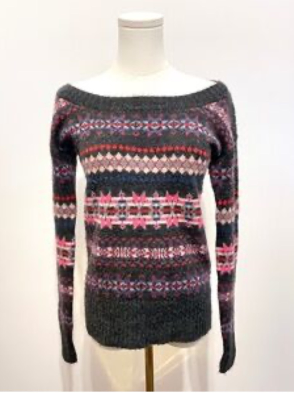 American Eagle Outfitters Off-Shoulder Mohair Blend Fair Isle Sweater Sz M